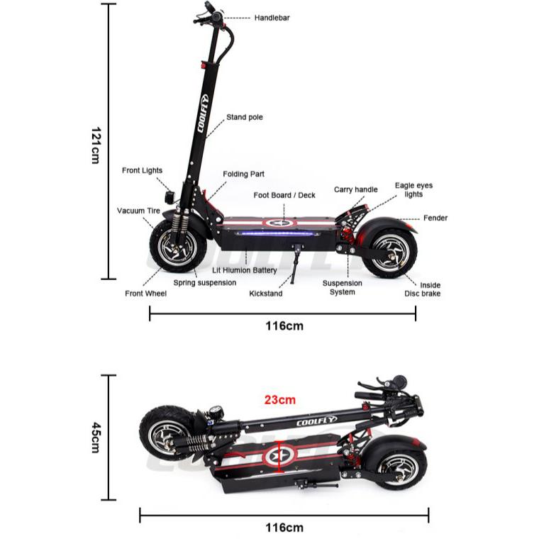 CoolFly-D10-2600w 52v Rocket Fast Dual Motor  Folding Electric Scooter ( New Model) - Best Electric City Rides